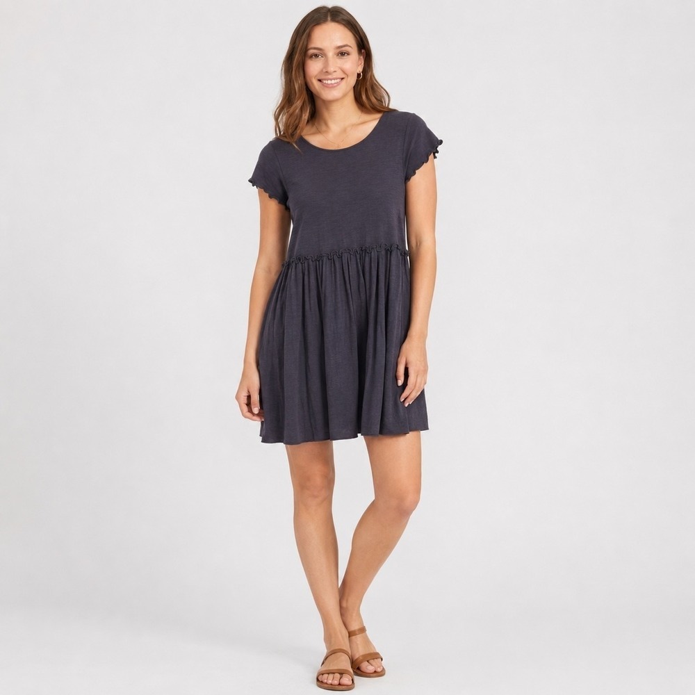 Natural Life Boho Mini Dress Womens S Blue Cotton Ruffle Shift Coastal Casual